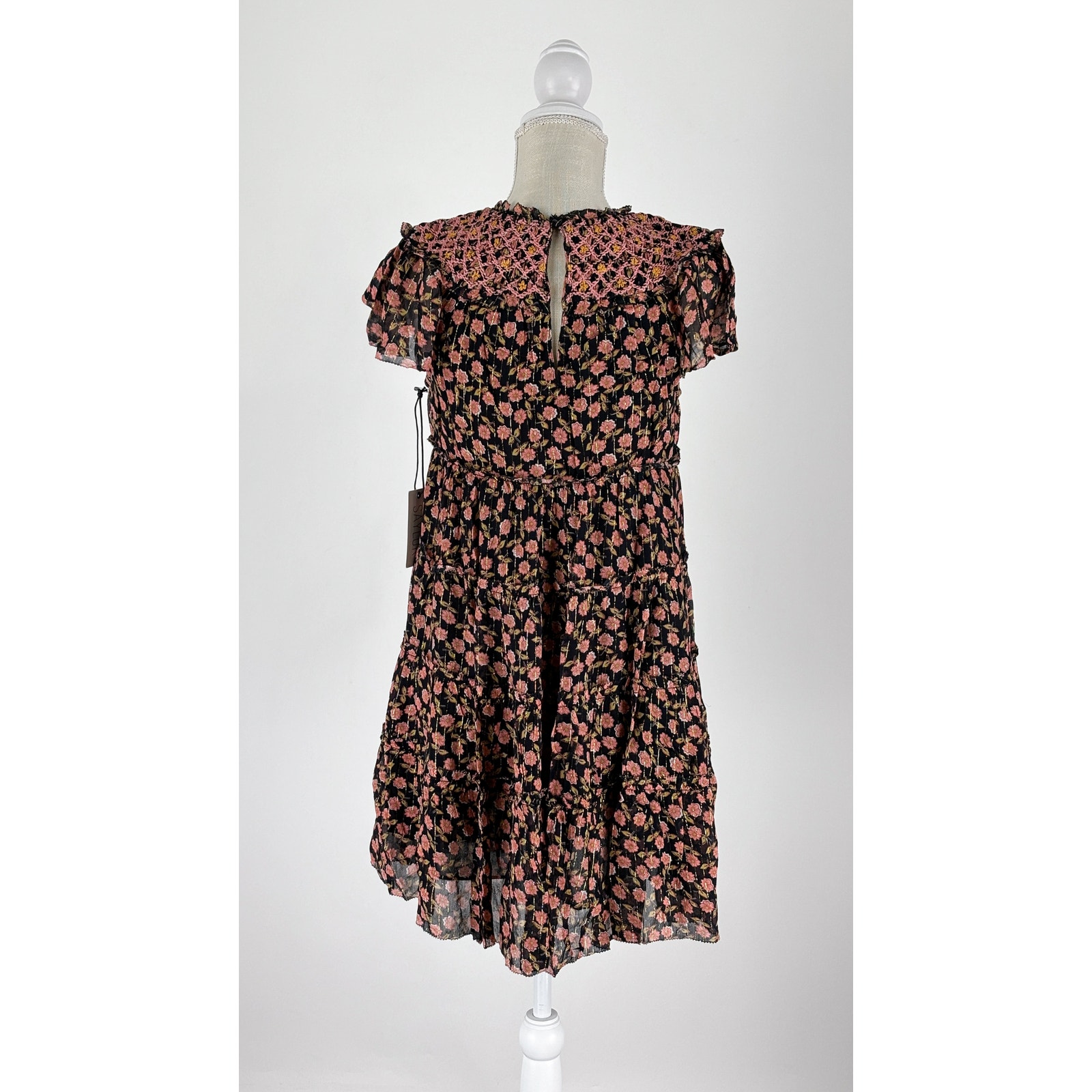 Saylor Floral Tiered Priti Short Sleeve Mini Dress Womens Size Xs New Black Pink — image 8 of 8